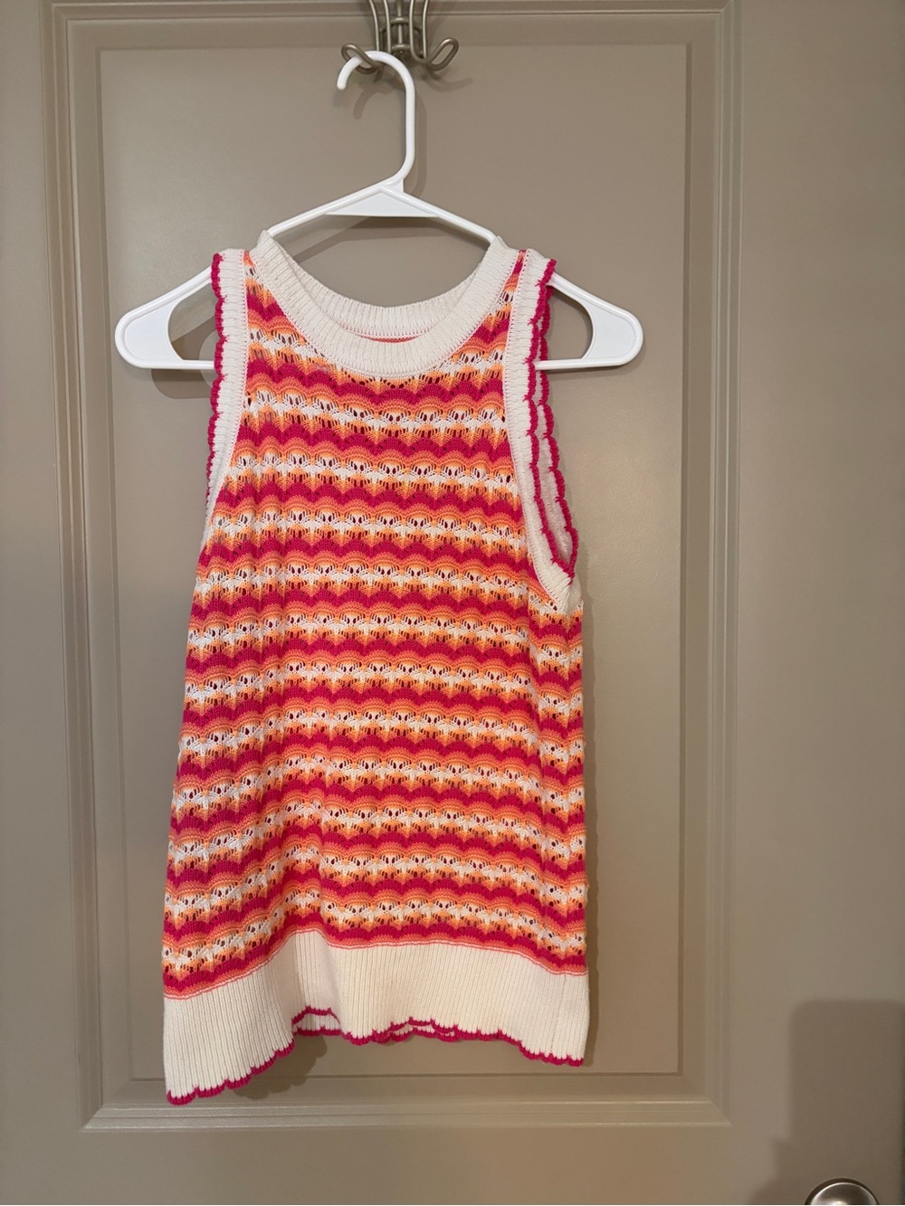 LOFT Knit Sleeveless Tank in Pink, White & Orange Stripes